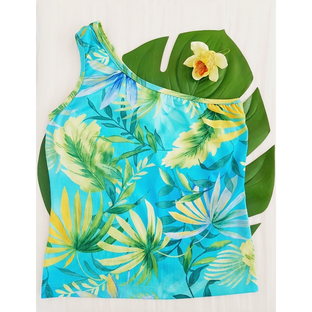 Tropical Palmeto Palm Leaf One Shoulder Bra Top